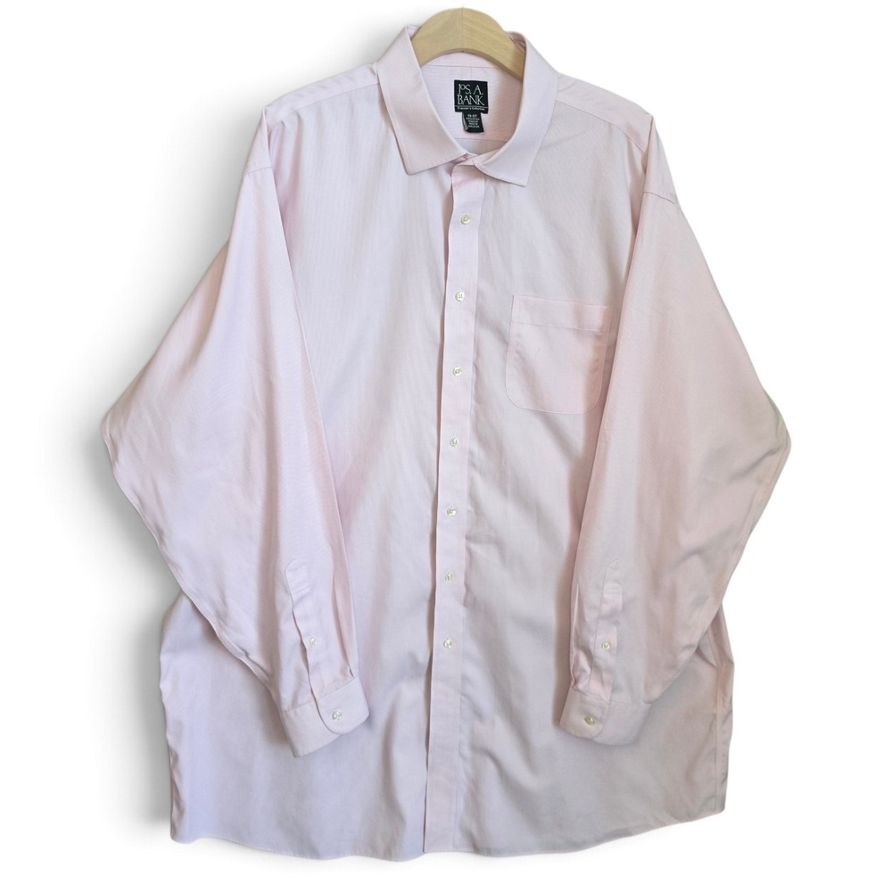 Jos A Bank Dress Shirt Mens 19 37 Pink Striped 100% Cotton Traveler Big Tall
